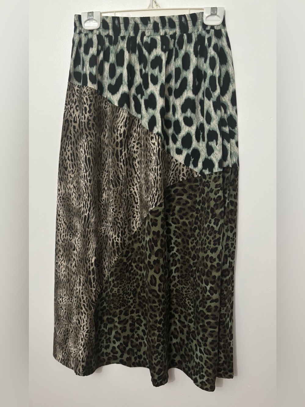 Leopard Patchwork Maxi Skirt in Green and Brown